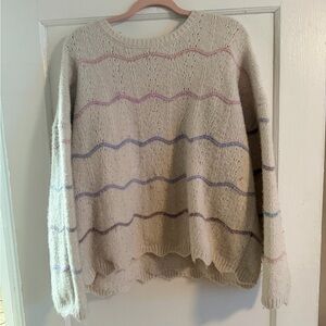 In February Cream Knit Sweater M Multicolor Stripe Cozy Lightweight